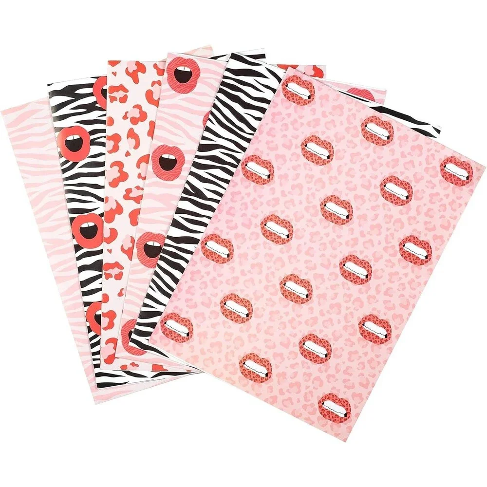Set of 6 Printed Wrapping Paper - Hot lips, Zebra Stripes 27.5